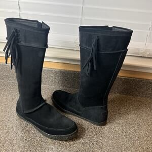 UGG Suede Fringe Zip Up Mid Calf Boots Moccasin Style Black Women's Size 8 Flats